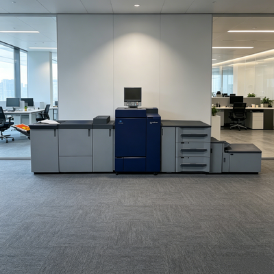 Konica Minolta AccurioPress C6100 Prasa kolorowa wysokiej prędkości produkcyjnej o rozdzielczości 100 ppm, rozdzielczości 3600 x 2400 dpi i pojemności 400 g/m2